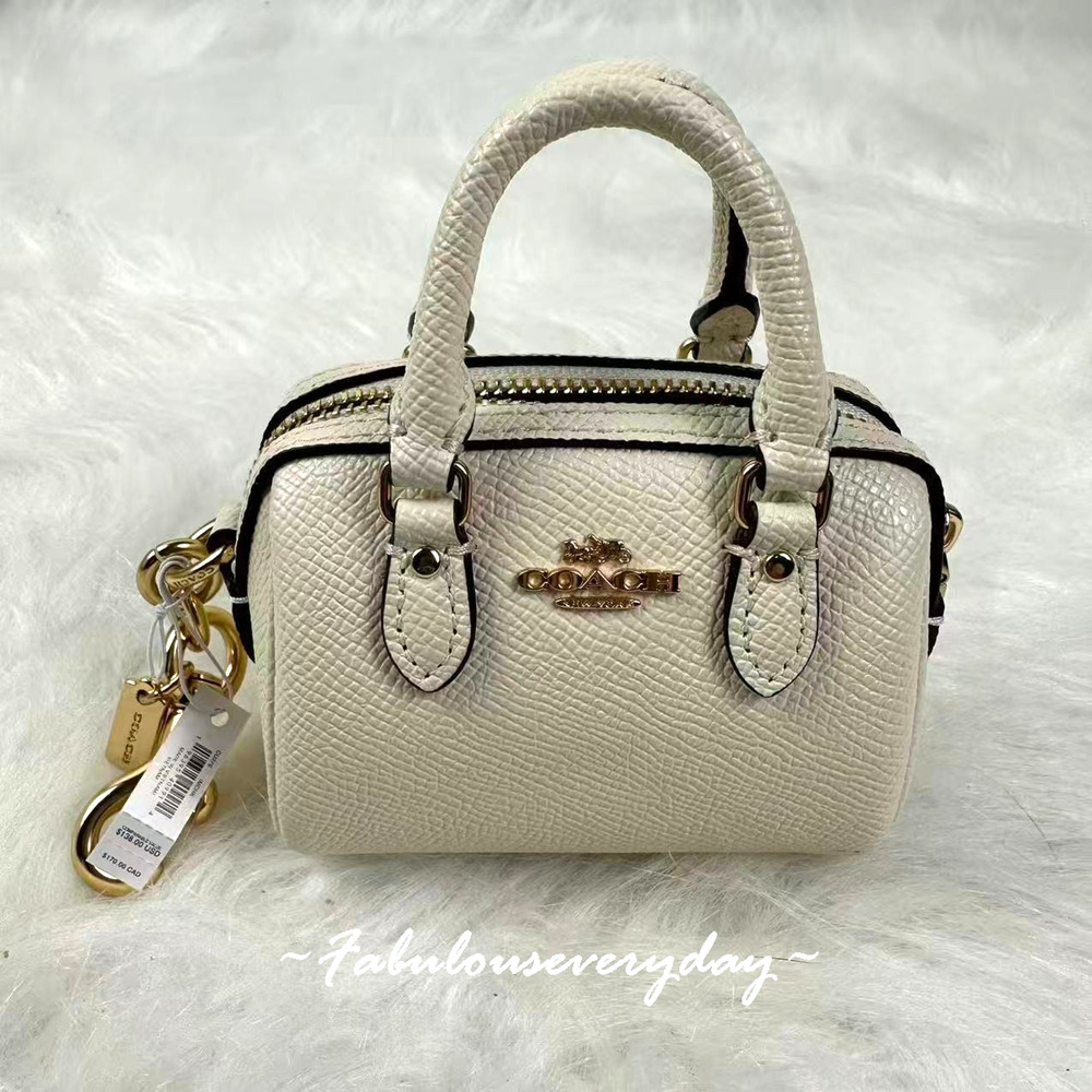 Coach Mini Rowan Satchel Bag Charm In Crossgrain Leather/Chalk CU279 NWT